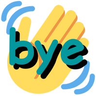 an emoji of a hand waving to the right with the text "bye" in teal over it